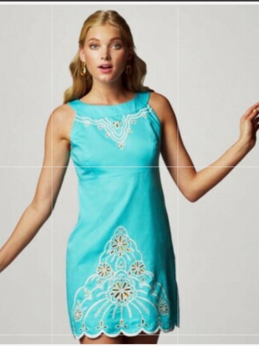 Lilly Pulitzer Turquoise Sleeveless Embroidered Mini Dress with Gold Accents